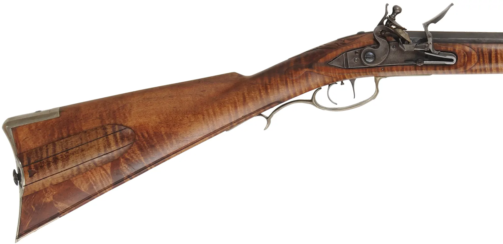 Lancaster County, Pennsylvania "Grand" Rifle,
.45 caliber, 42" swamped Colerain barrel,
flintlock, curly maple, engraved nickel sliver, 
used, by M. Avance & B. Horne