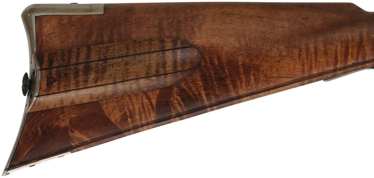 Lancaster County, Pennsylvania "Grand" Rifle,
.45 caliber, 42" swamped Colerain barrel,
flintlock, curly maple, engraved nickel sliver, 
used, by M. Avance & B. Horne
