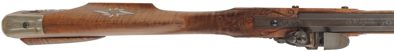 Lancaster County, Pennsylvania "Grand" Rifle,
.45 caliber, 42" swamped Colerain barrel,
flintlock, curly maple, engraved nickel sliver, 
used, by M. Avance & B. Horne