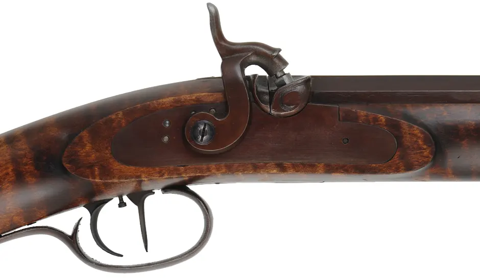 Hawken Halfstock Rifle,
.54 caliber, 36" Green Mountain barrel,
L&R percussion, iron, maple,
used, by George Nelson