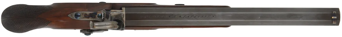 Siber Target Pistol, 
.33 caliber, 10" barrel,
percussion, checkered walnut, iron trim, 
factory range & display cases, with accessories, 
used by Hege-Germany