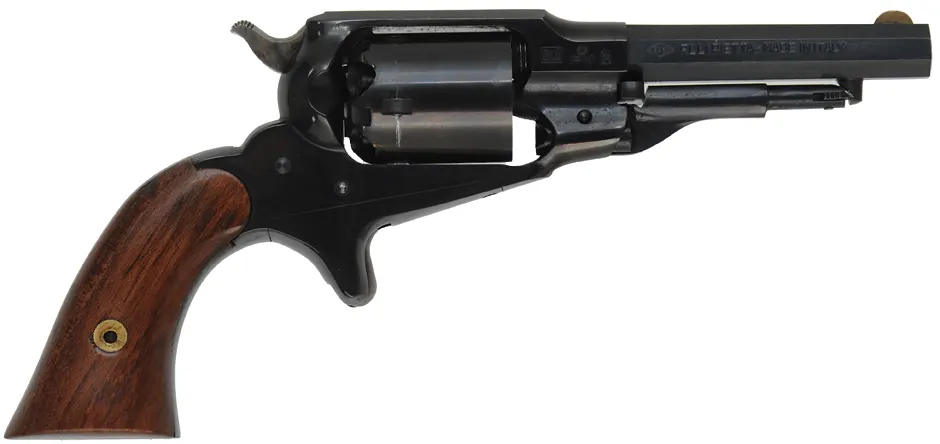 Remington Pocket Model Revolver,
.31 caliber, 3-1/2" barrel,
five shot cylinder, steel frame, spur trigger, 
used, by Pietta