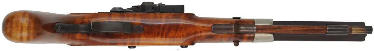 Halfstock Pistol,
.50 caliber, 10-1/2" barrel,
Siler flintlock, maple, iron trim,
used, marked R. Gregg