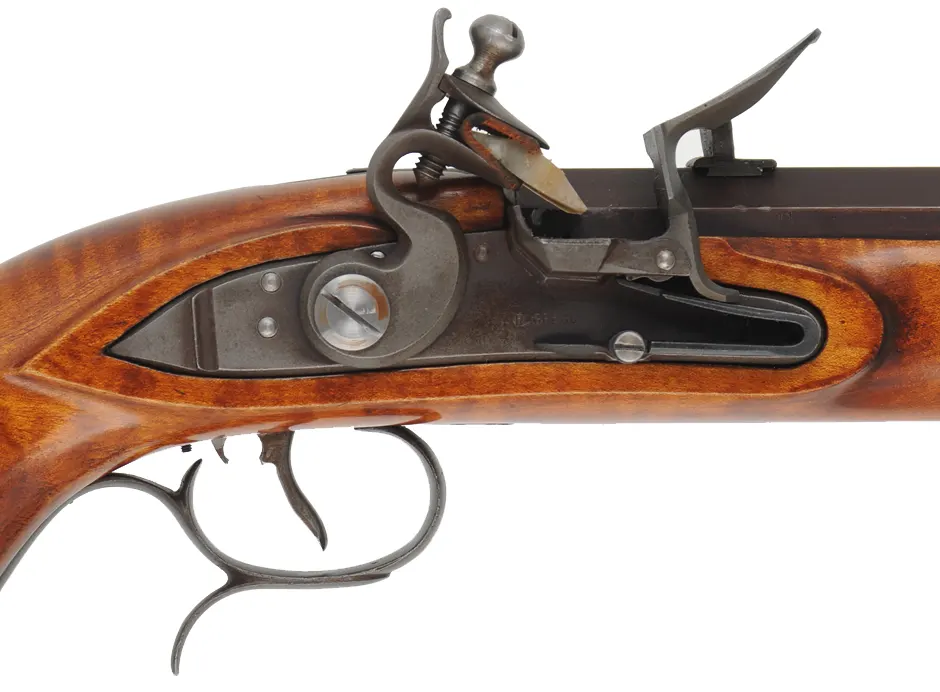 Halfstock Pistol,
.50 caliber, 10-1/2" barrel,
Siler flintlock, maple, iron trim,
used, marked R. Gregg