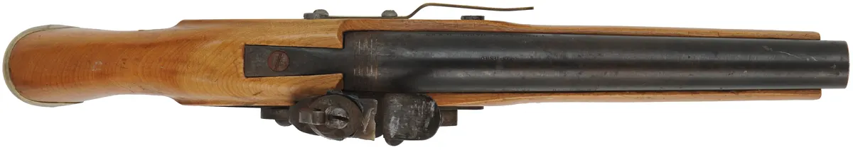 Sea Service Pistol,
.67 caliber smoothbore, 9" barrel, 
flintlock, beech, brass, 
used, made in Japan by Miroku