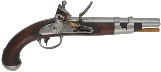 U. S. Model 1816 Pistol,
.54 caliber smoothbore, 9-1/16" barrel,
flintlock, walnut, iron,
antique, by Simeon North
