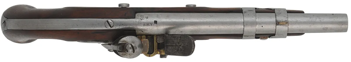 U. S. Model 1816 Pistol,
.54 caliber smoothbore, 9-1/16" barrel,
flintlock, walnut, iron,
antique, by Simeon North
