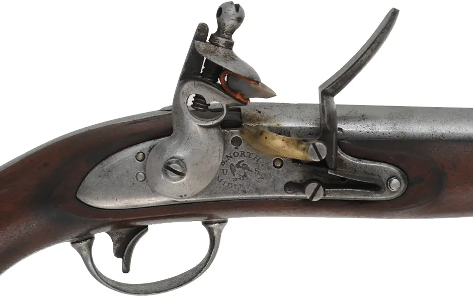 U. S. Model 1816 Pistol,
.54 caliber smoothbore, 9-1/16" barrel,
flintlock, walnut, iron,
antique, by Simeon North
