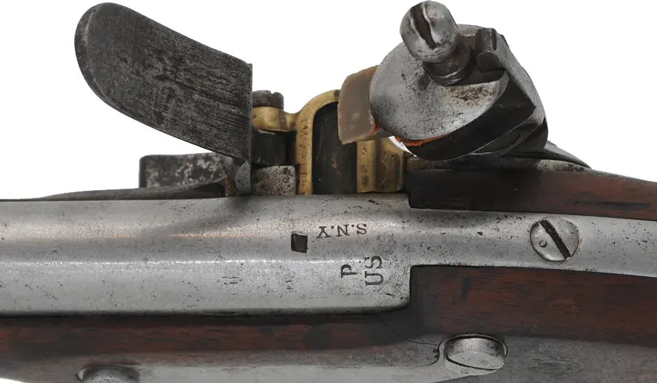 U. S. Model 1816 Pistol,
.54 caliber smoothbore, 9-1/16" barrel,
flintlock, walnut, iron,
antique, by Simeon North
