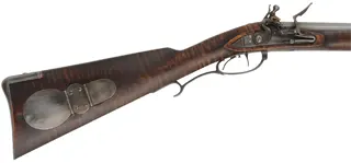 Virginia Longrifle,
.45 caliber, 38" swamped octagon Colerain barrel,
Siler flintlock, curly maple, iron trim, 
new, by Matt Avance