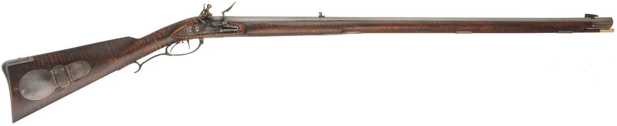 Virginia Longrifle,
.45 caliber, 38" swamped octagon Colerain barrel,
Siler flintlock, curly maple, iron trim, 
new, by Matt Avance