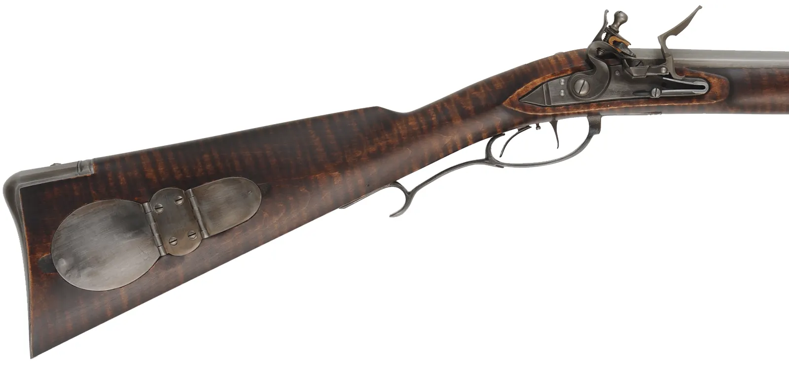 Virginia Longrifle,
.45 caliber, 38" swamped octagon Colerain barrel,
Siler flintlock, curly maple, iron trim, 
new, by Matt Avance