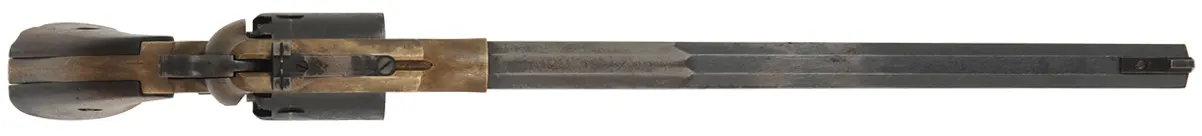1858 Remington Bison Revolver,
.44 caliber, 12" barrel,
percussion, brass frame, target sights, 
used, from a kit by Euroarms