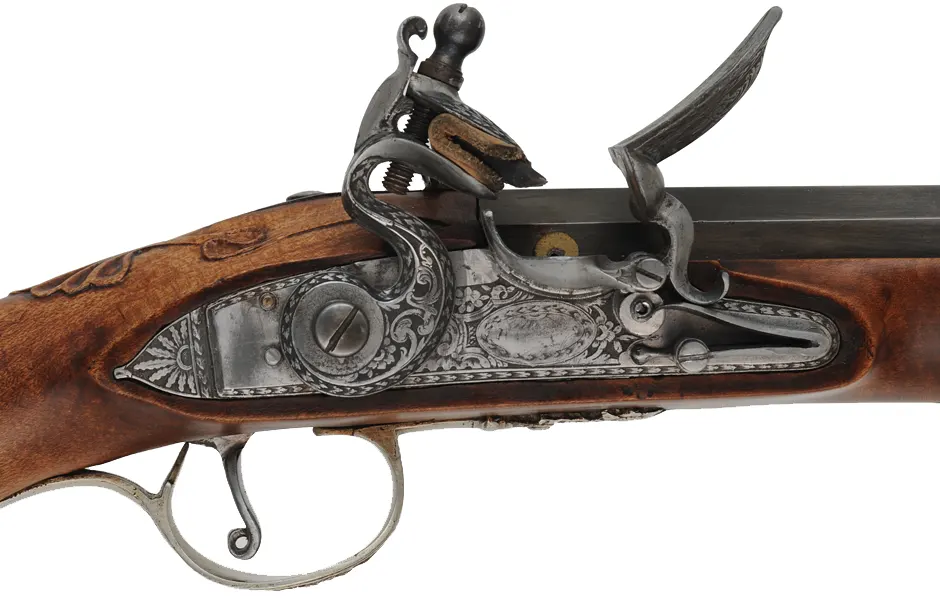 French Holster Pistol,
.50 caliber, 9" octagon-to-round barrel,
flintlock, maple, brass and nickel silver trim, 
new, by Ken Brady