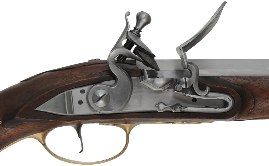 French Holster Pistol,
.20 gauge smoothbore, 12" octagon-to-round barrel,
L&R flintlock, walnut, brass trim, 
new, by Ken Brady