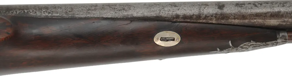 Antique English Double Shotgun,
20 gauge, 30" barrels,
reconverted flintlocks, walnut, iron, 
marked Carlisle