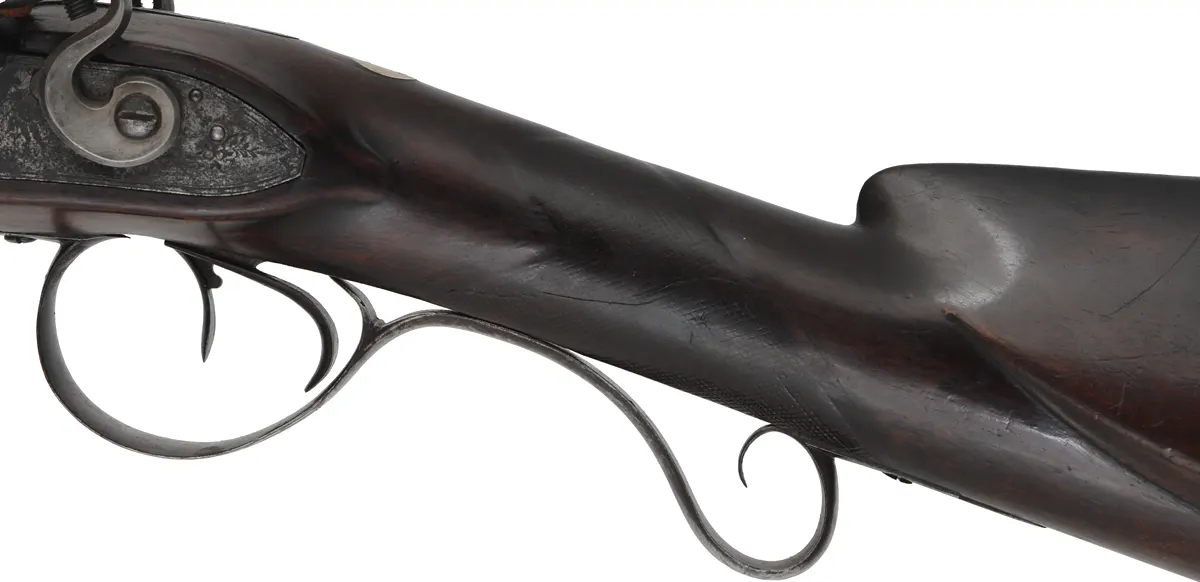 Antique English Double Shotgun,
20 gauge, 30" barrels,
reconverted flintlocks, walnut, iron, 
marked Carlisle