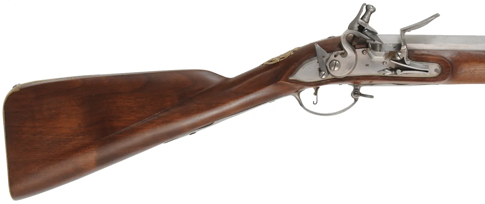 Doglock Trade Musket,
.77 caliber smoothbore, 46" octagon-to-round barrel,
flintlock, walnut, brass and iron, 
used, by Ken Brady