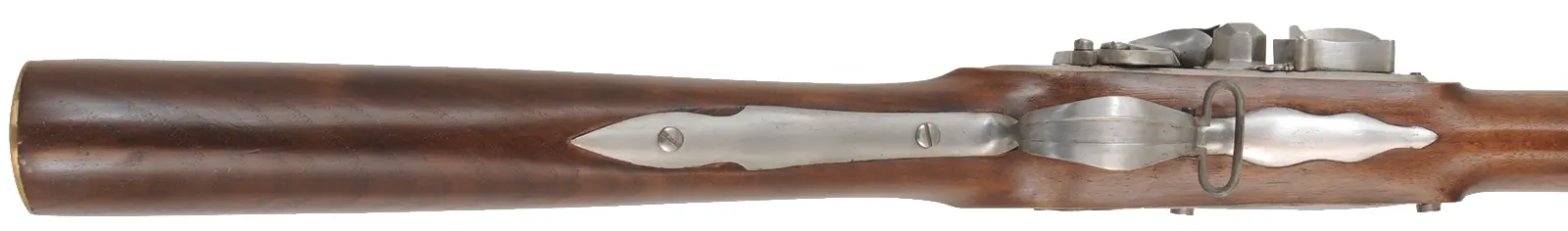 Doglock Trade Musket,
.77 caliber smoothbore, 46" octagon-to-round barrel,
flintlock, walnut, brass and iron, 
used, by Ken Brady