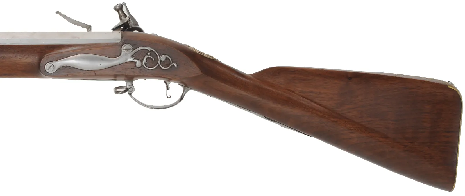 Doglock Trade Musket,
.77 caliber smoothbore, 46" octagon-to-round barrel,
flintlock, walnut, brass and iron, 
used, by Ken Brady