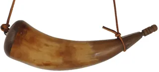 Powder Horn,
10-1/2", patina finished, 
with leather strap