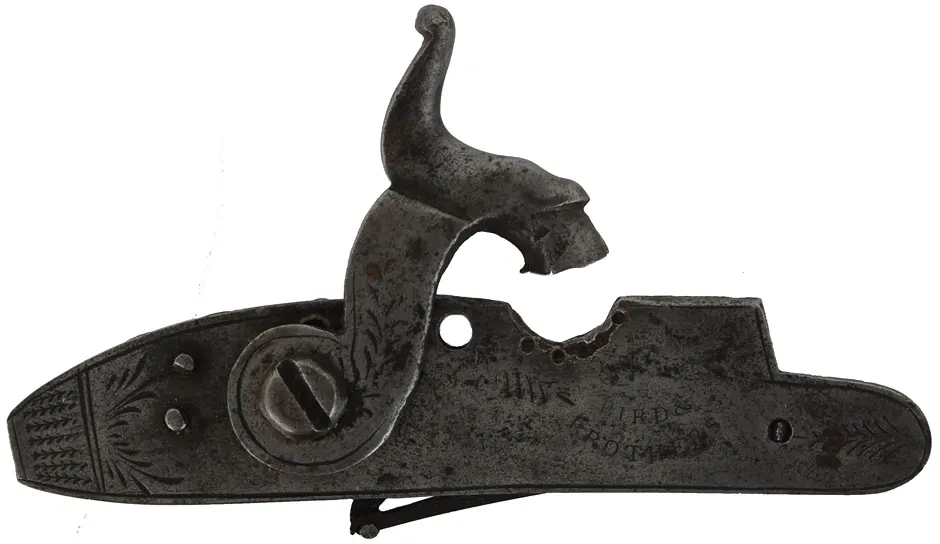 Antique Percussion Lock,
well used patina, marked Bird & Brothers