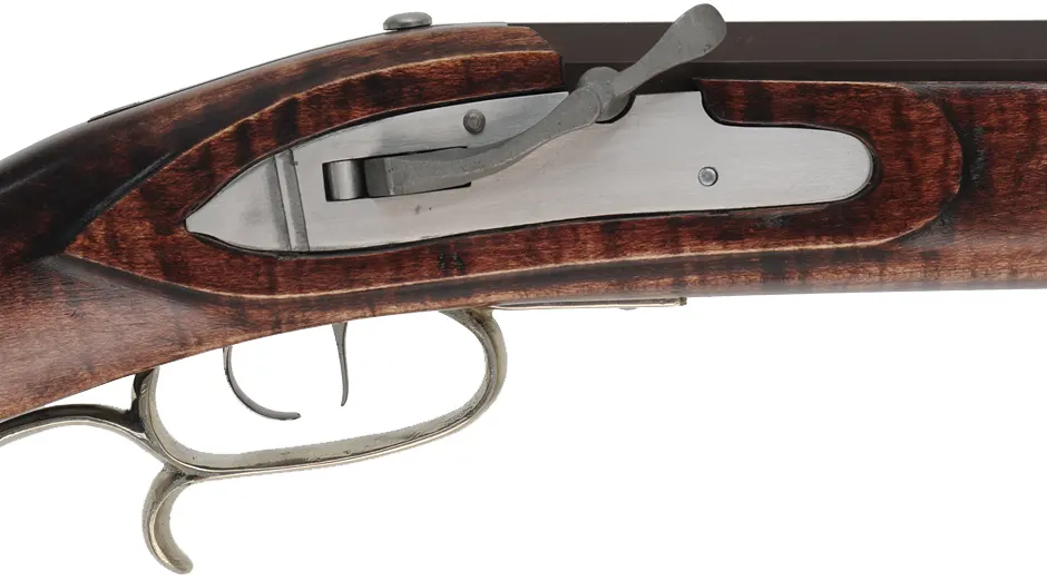 Halfstock Rifle,
.50 caliber, 30" barrel,
mule ear, maple, iron, nickel silver,
used, by P. Sheets  