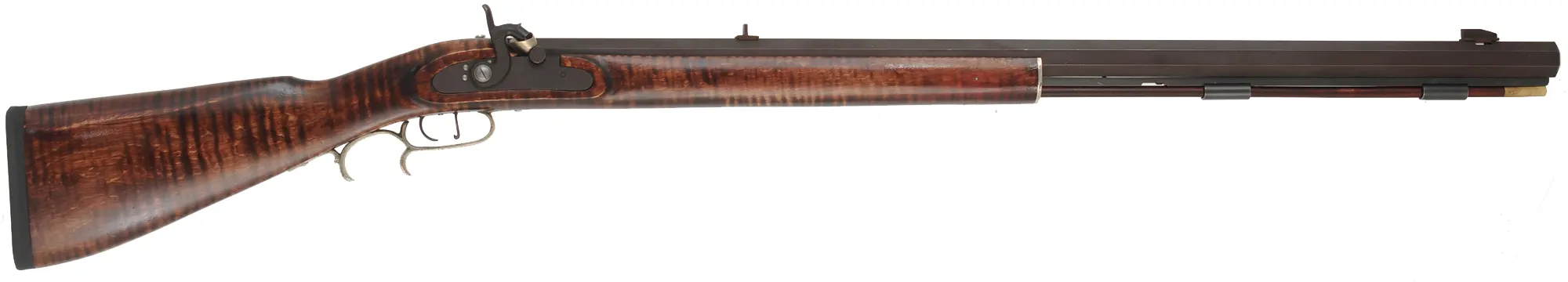 Halfstock Rifle,
.50 caliber, 32-1/2" Rice barrel,
Siler percussion, maple, nickel silver,
used, by P. Sheets  
