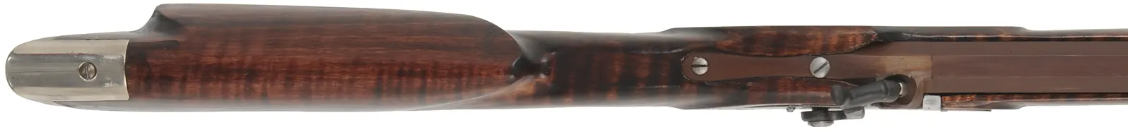 Halfstock Rifle,
.45 caliber, 33-1/2" Rice barrel,
Siler percussion, maple, iron, nickel silver,
used, by P. Sheets  