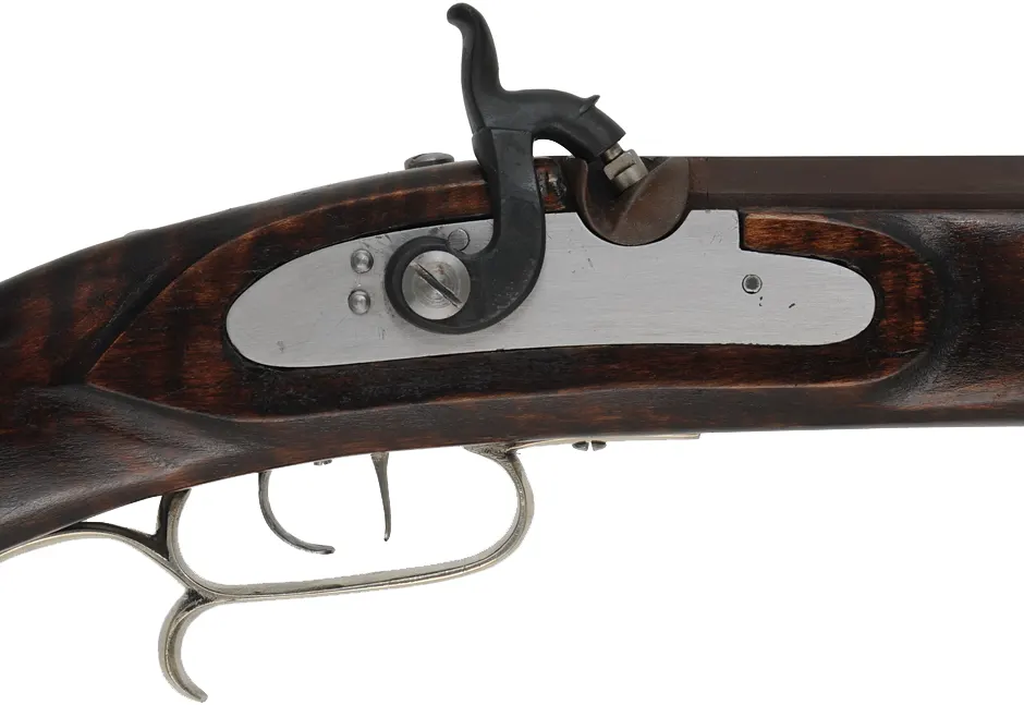 Halfstock Rifle,
.45 caliber, 33-1/2" Rice barrel,
Siler percussion, maple, iron, nickel silver,
used, by P. Sheets  