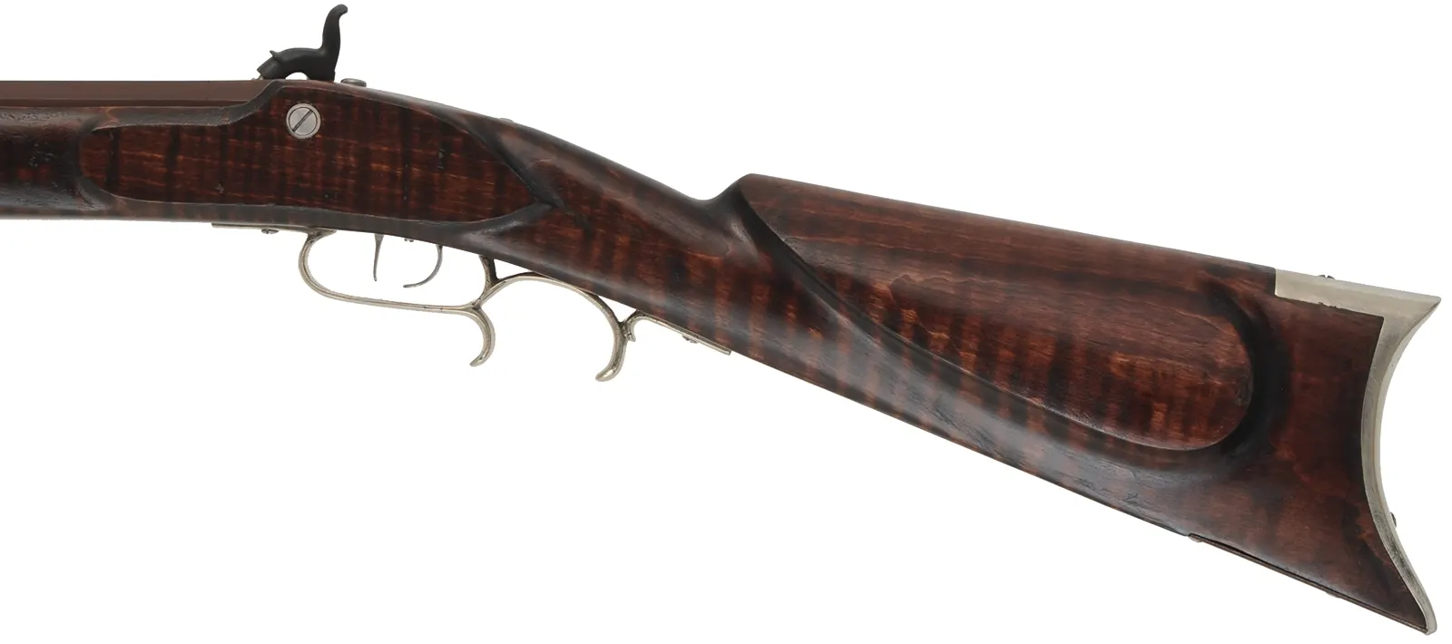 Halfstock Rifle,
.45 caliber, 33-1/2" Rice barrel,
Siler percussion, maple, iron, nickel silver,
used, by P. Sheets  