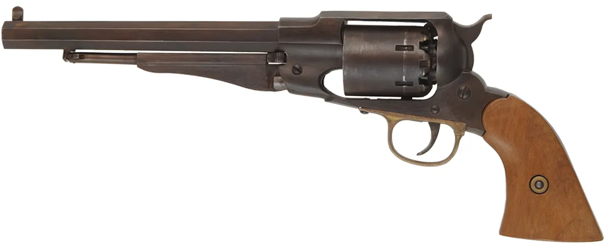 1858 Remington New Model Army Revolver,
.44 caliber, 8" barrel,
percussion, browned,
used, from a kit by Armi San Marco, for CVA