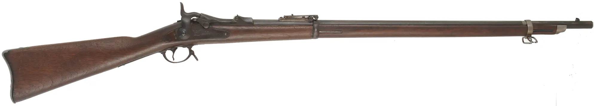 U.S. Model 1884 Springfield Trapdoor Rifle,
caliber .45-70 Gov't,  32-5/8" barrel,
walnut, iron, dark bore, repaired forend, antique