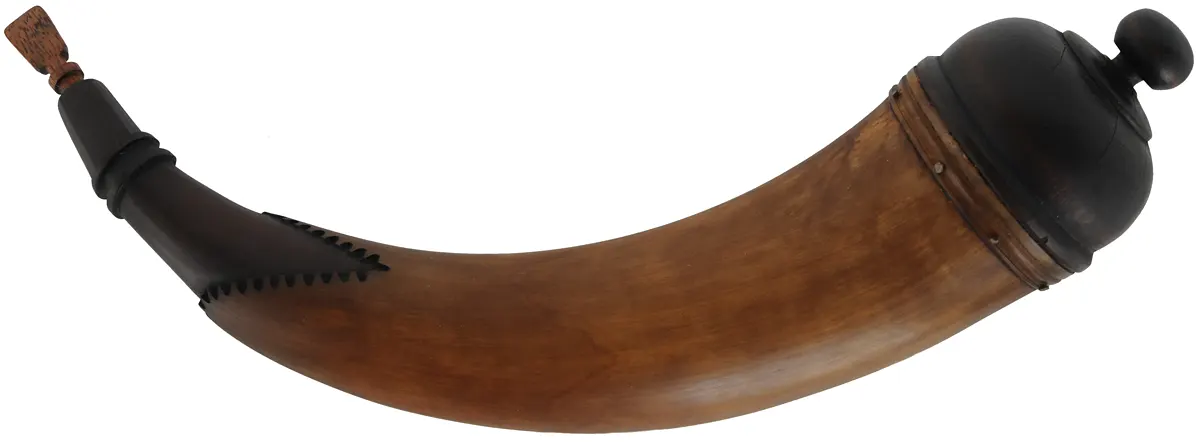 Powder Horn,
13-1/2", paneled tip,
tansel throat, domed base