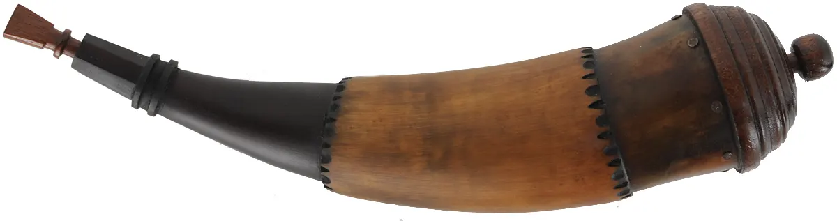 Powder Horn,
11-1/2", beehive base,
engrailed, paneled neck