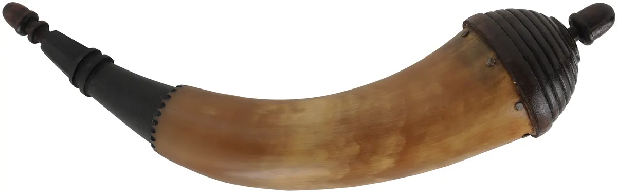 Powder Horn,
12-1/4", turned beehive base,
engrailed, paneled neck
