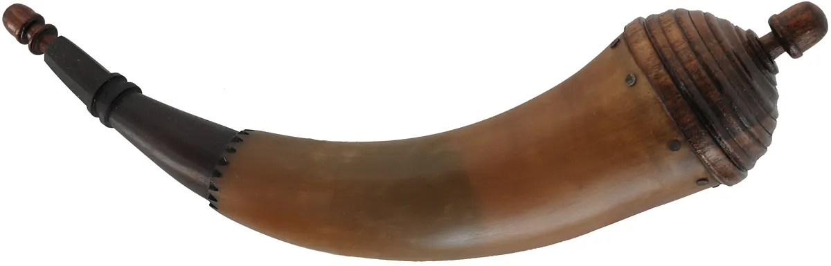 Powder Horn,
12", turned beehive base,
engrailed, paneled neck
