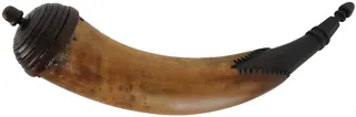 Powder Horn,
15", paneled tip,
tansel throat, turned base