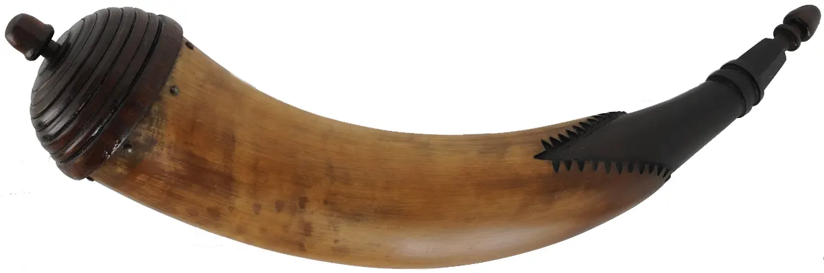 Powder Horn,
15", paneled tip,
tansel throat, turned base