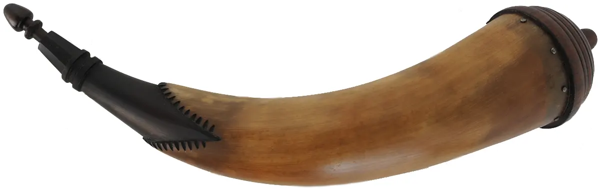 Powder Horn,
15", paneled tip,
tansel throat, turned base