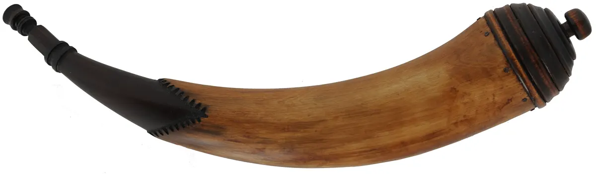 Powder Horn,
15", paneled tip,
tansel throat, turned base