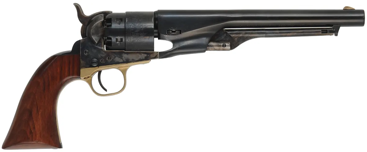 Colt Model 1860 Army Revolver,
.44 caliber, 8" barrel,
percussion, steel backstrap, four screw military frame,
used, with holster, by Armi San Marco