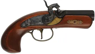 Derringer Pistol,
.45 caliber,  2-1/2" barrel, 
percussion, beech, brass trim,
used, from a kit, made in Spain for Dikar