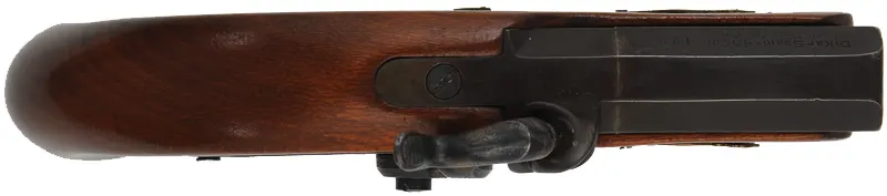 Derringer Pistol,
.45 caliber,  2-1/2" barrel, 
percussion, beech, brass trim,
used, from a kit, made in Spain for Dikar