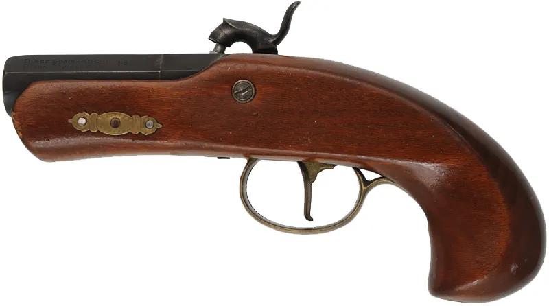 Derringer Pistol,
.45 caliber,  2-1/2" barrel, 
percussion, beech, brass trim,
used, from a kit, made in Spain for Dikar