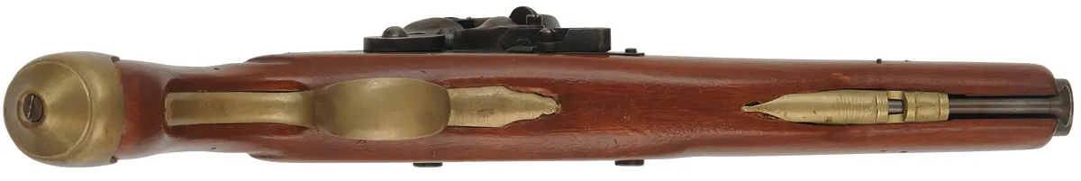 Sea Service Pistol,
.67 caliber smoothbore, 9" barrel, 
flintlock, beech, brass, 
used, made in Japan by Miroku