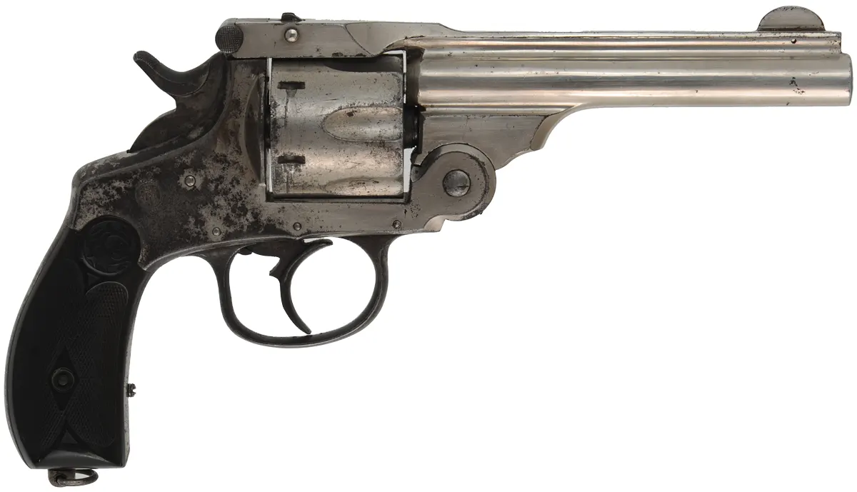 Foreign Copy of Smith & Wesson Third Model Double Action Revolver,
caliber .44 S&W Russian, 5" barrel,
nickel plated, hard rubber grips, 
made in Spain by Trocala Arazabal y Cia  
