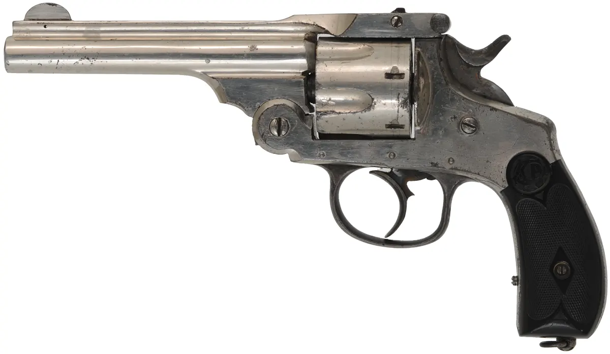 Foreign Copy of Smith & Wesson Third Model Double Action Revolver,
caliber .44 S&W Russian, 5" barrel,
nickel plated, hard rubber grips, 
made in Spain by Trocala Arazabal y Cia  