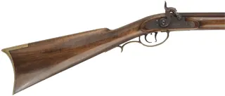 Half Stock Rifle,
.40 caliber, 28" Sharon barrel,
Schillinger percussion, maple, brass trim, 
used, by Ted Fellowes, Beaver Lodge