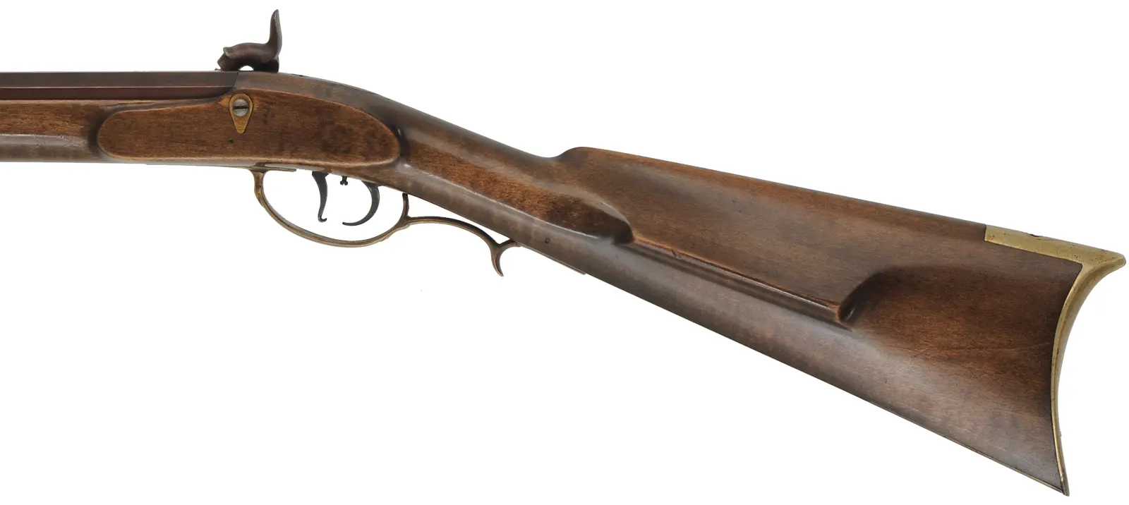 Half Stock Rifle,
.40 caliber, 28" Sharon barrel,
Schillinger percussion, maple, brass trim, 
used, by Ted Fellowes, Beaver Lodge